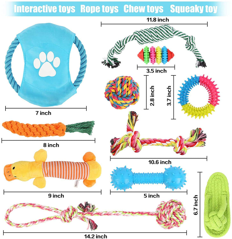 Puppy Toys 11 Pack, Puppy Chew Toys, Dog Rope Toys, Dog Teething Toys, IQ Treat Ball, Squeaky Toys and Dog Flying Disc for Playtime and Dog Training, Washable Cotton Rope for Small-Medium Dogs (Mixed) Mixed - PawsPlanet Australia