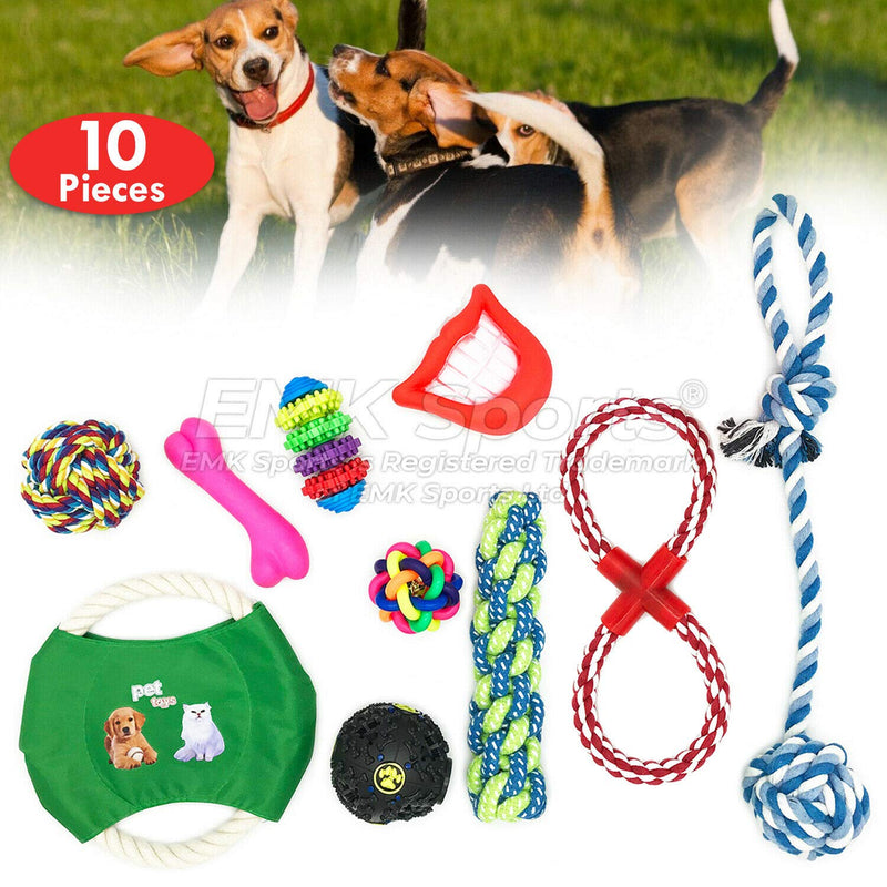 Dog Rope Toys Set, 10 Pieces of Pet Chew Rope Toys Including Mouth vocal toy, Large hug with ball, Rubber bone, Frisbee, 4 gear rubber toy Puppy Toys for Small Medium Large Dogs and Cats - PawsPlanet Australia