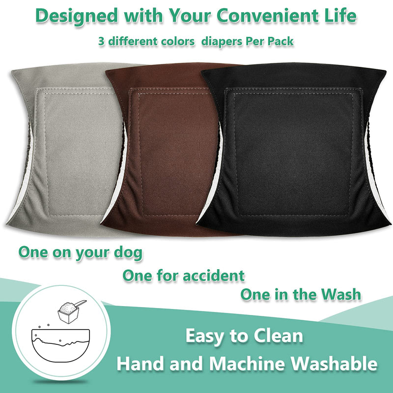 EARTH FRIENDLY 3 Pcs Medium Large Male Dog Diapers Reusable Puppy Belly Band Puppy Nappies High Absorbent Dog Wraps Washable Dog Belly Wrap Comfortable Breathable Dog Belly Wraps Diaper Size M Grey+Black+Brown - PawsPlanet Australia