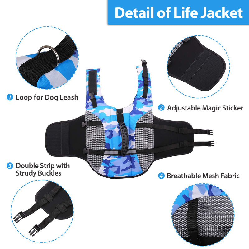 Letsqk Dog Life Jacket Dog Safety Vest with Adjustable Buckles Pet Life Preserver Jacket with High Buoyancy and Durable Rescue Handle for Swimming,Surfing,Boating,Hunting X-Small Blue - PawsPlanet Australia