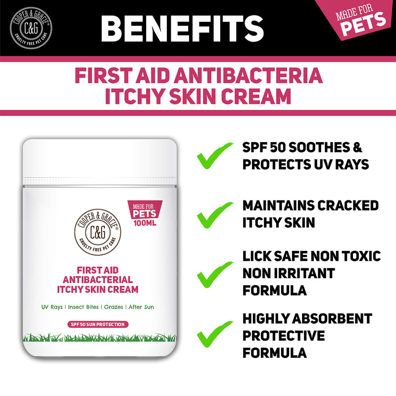 C&G PETS | FIRST AID ANTIBACTERIAL ITCHY SKIN CREAM WITH SPF 50 | 100% NATURAL ESSENTIAL OIL | MAINTAINS CRACKED ITCHY SKIN |LICK SAFE NON TOXIC NON IRRITANT |HIGHLY ABSORBENT SUN CREAM FOR DOGS 100ML - PawsPlanet Australia