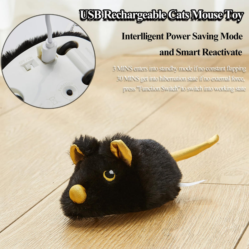 Vealind Interactive Cat Toy Self-employment, Automatic Cat Toy Intelligence with 3 Feathers, Movable Wheel and Wagging Tail, Toy for Cats USB Rechargeable (Black) Black - PawsPlanet Australia