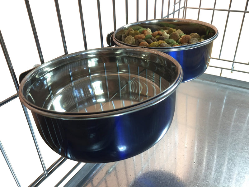 Ellie-Bo Pair of Dog Bowls For Crates, Cages or Pens and 3 Sizes (0.9Ltr Medium, Blue) - PawsPlanet Australia