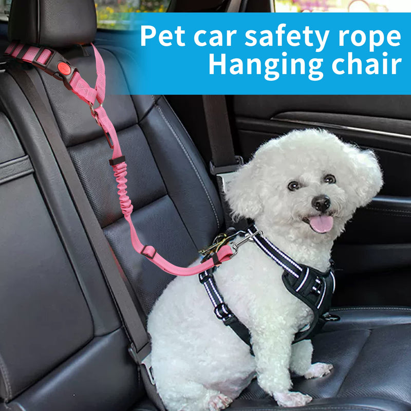 Dog Safety Harness, Adjustable with Elastic Buffer, 360° Swivel Carabiner Nylon Pet Seat Belts Heavy Duty Car Harness for Dogs (Base Type, Pink) Base Type - PawsPlanet Australia