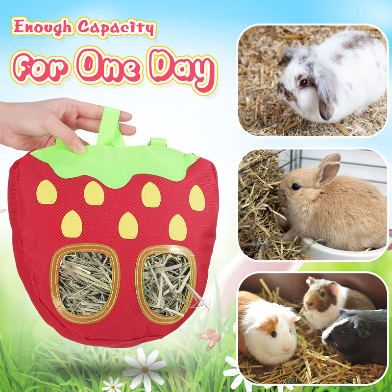 2 Packs Rabbit Hay Feeder Bag for Cage Strawberry Guinea Pig Hay Feeder Storage Hanging Feeding Hay Manger Hanging Large Less Waste for Bunny - PawsPlanet Australia