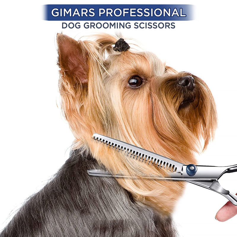 Gimars 4CR Stainless Steel Round Tips 3 in 1 Dog Grooming Scissors Set, Heavy Duty Grooming Trimmer Kit - Perfect Thinning, Curved Shears for Long Short Hair, Large Small Dogs Cat Pets - PawsPlanet Australia