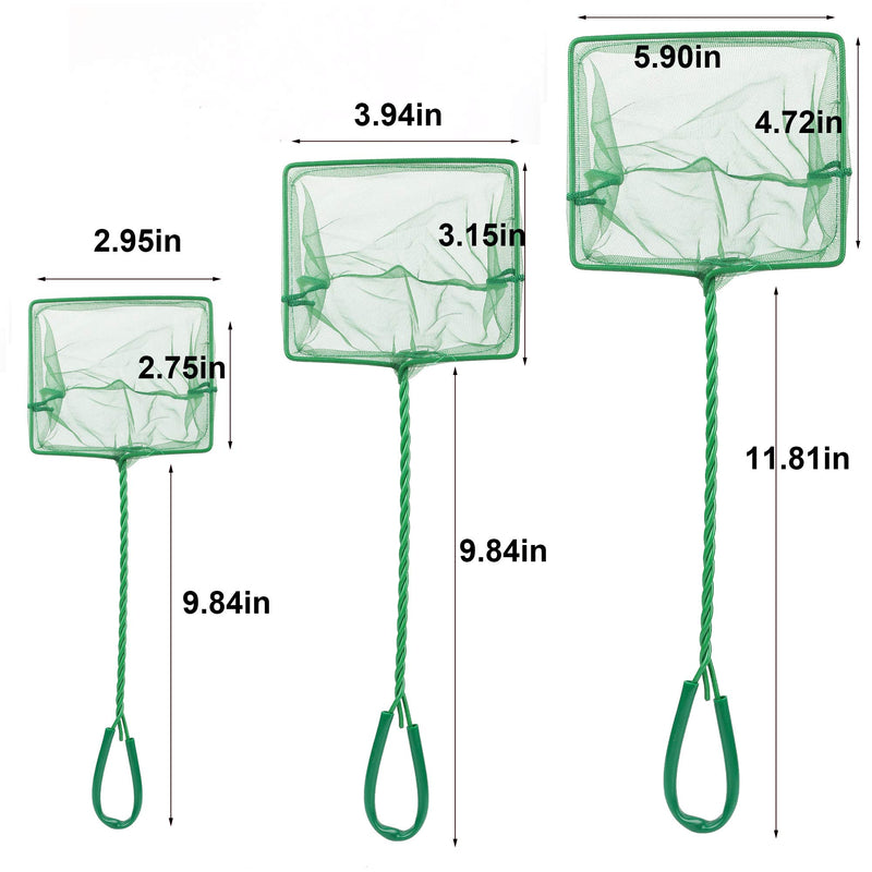 [Australia] - 3 PCS Aquarium Fish Net Fine Quick Catch Mesh Nylon Fishing Catch Nets Green with Plastic Handle Green (3in, 4in, 6in) 