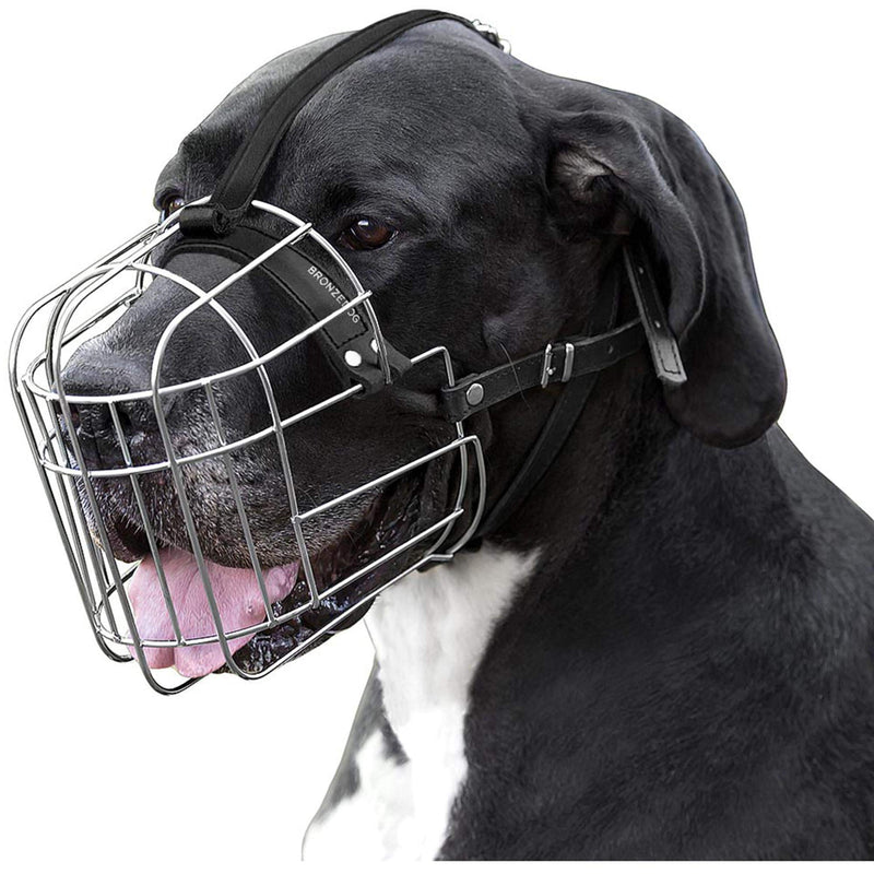 [Australia] - BRONZEDOG Metal Wire Basket Dog Muzzle Great Dane Mastiff Leather Adjustable Muzzles for Large Dogs (XL) 