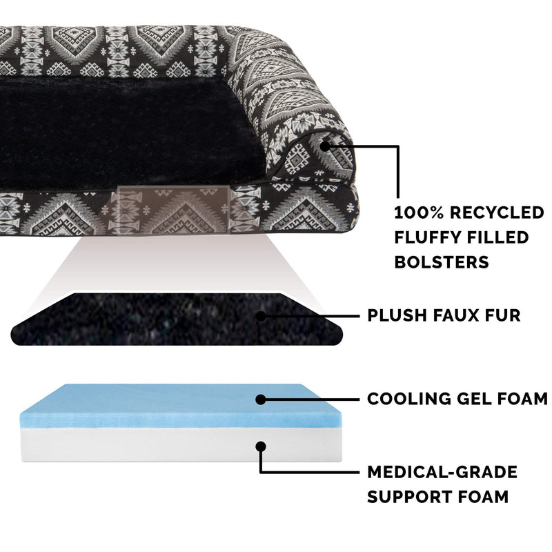 [Australia] - Furhaven Pet - Orthopedic Living Room Sofa-Style Couch Dog Bed for Dogs & Cats - Multiple Styles, Sizes, & Colors Small Cooling Gel Foam Kilim Black Medallion 