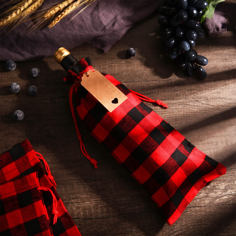 24 Pieces Christmas Wine Bags Buffalo Plaid Wine Bottle Covers Drawstrings Wine Bag Pouches with Ropes and Labels for Wedding Party Favors Xmas Holiday and Wine Tasting Party Decorations Supplies - PawsPlanet Australia