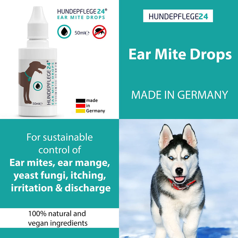 Hundepflege24 - Ear drops for dogs 2x 50ml - Ear mite treatment for dogs, cats and other pets - 100% natural & vegan ear care against itching, fungi & acariasis - PawsPlanet Australia