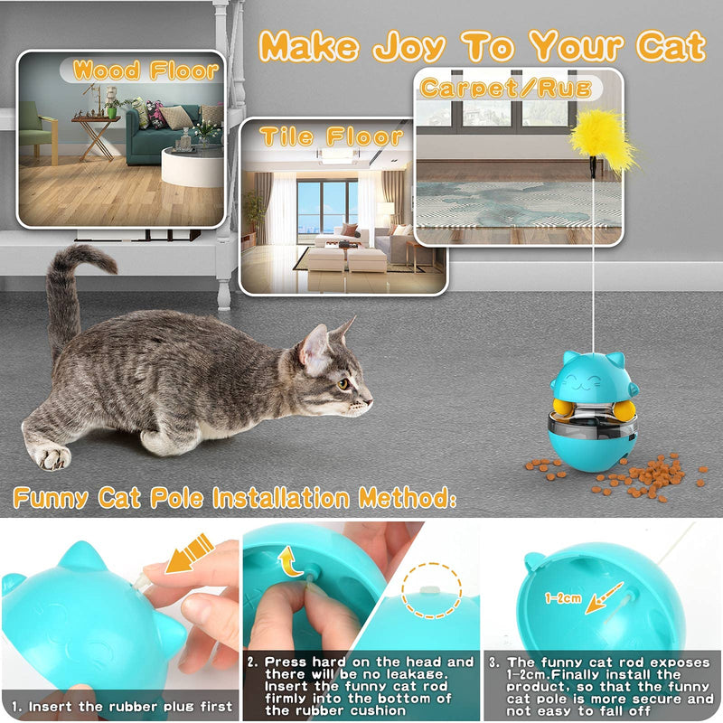 Automatic Cat Toy, 2-in-1 Cat Feather Toy & Cat Ball Toy, Cats Toy Interactive Cat Toys for Indoor Cats, Cat Puzzle Toys-Turntable Leaking Food Ball Cat Toy, Satisfies Kitty's Chasing & Eating Needs - PawsPlanet Australia