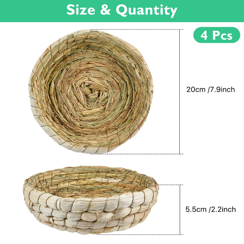 Aemygo 4 Pcs Bird Nest Handmade Woven, Small Animal Breeding Nest Bed with Corn Leaves Flat Base Natual Straw Bird House Cage Accessories for Dove Pigeon Parrot Sparrow - PawsPlanet Australia