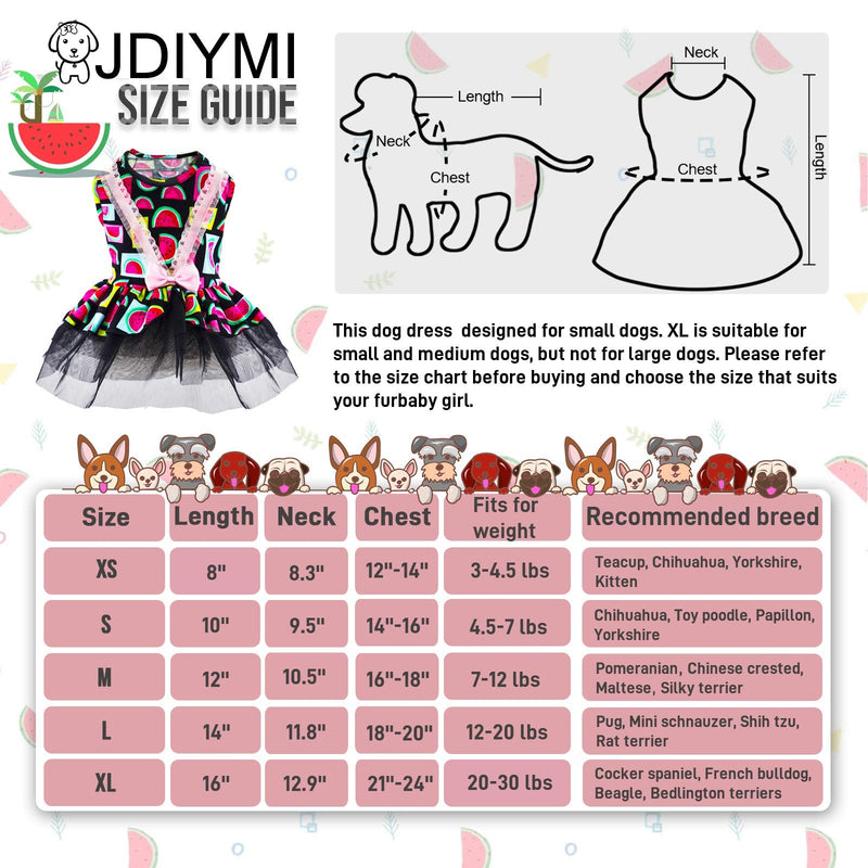 Small Dog Dress - Watermelon Printed Black Dog Clothes Dog Apparel Puppy Outfits Puppy Dresses for Girl Small Dogs (XS) XS(3-4.5lbs) - PawsPlanet Australia