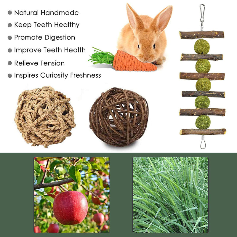 FINEVERNEK 9 rabbit toys, small animals chew toy, rabbit chew toy, chewing rabbit natural grass cake grass ball chewing molar toy for hamsters gerbils - PawsPlanet Australia