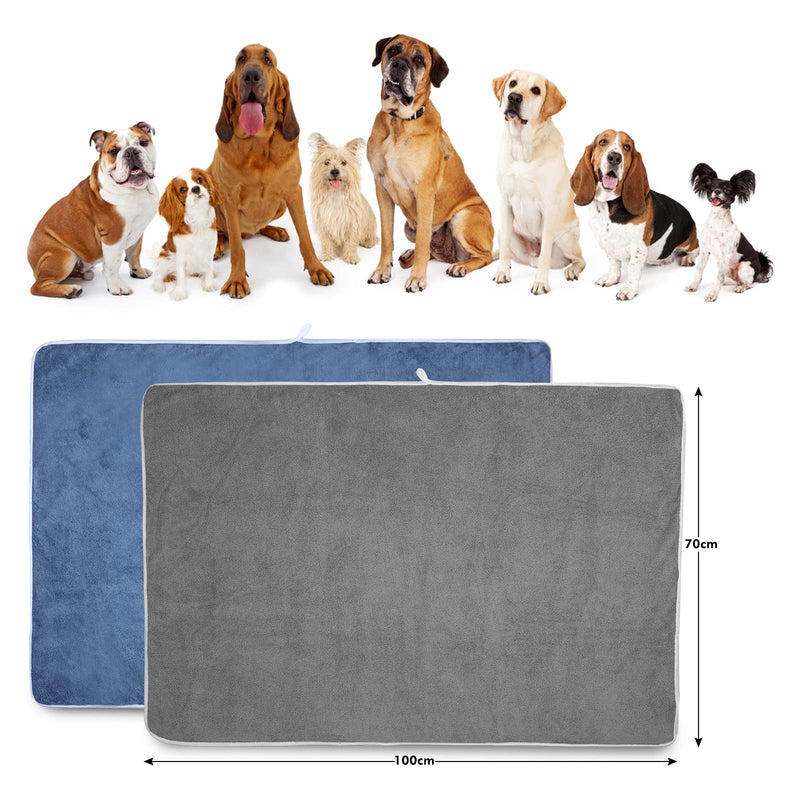 TAIYUNWEI Serviettes Pour Animaux de Compagnie, 2 PIÈCES Serviette à Séchage Rapide Pour Chien, Serviette de Bain en Microfibre à Séchage Rapide Pour Chiens Chats Autres Animaux de Compagnie Gray + Blue - PawsPlanet Australia