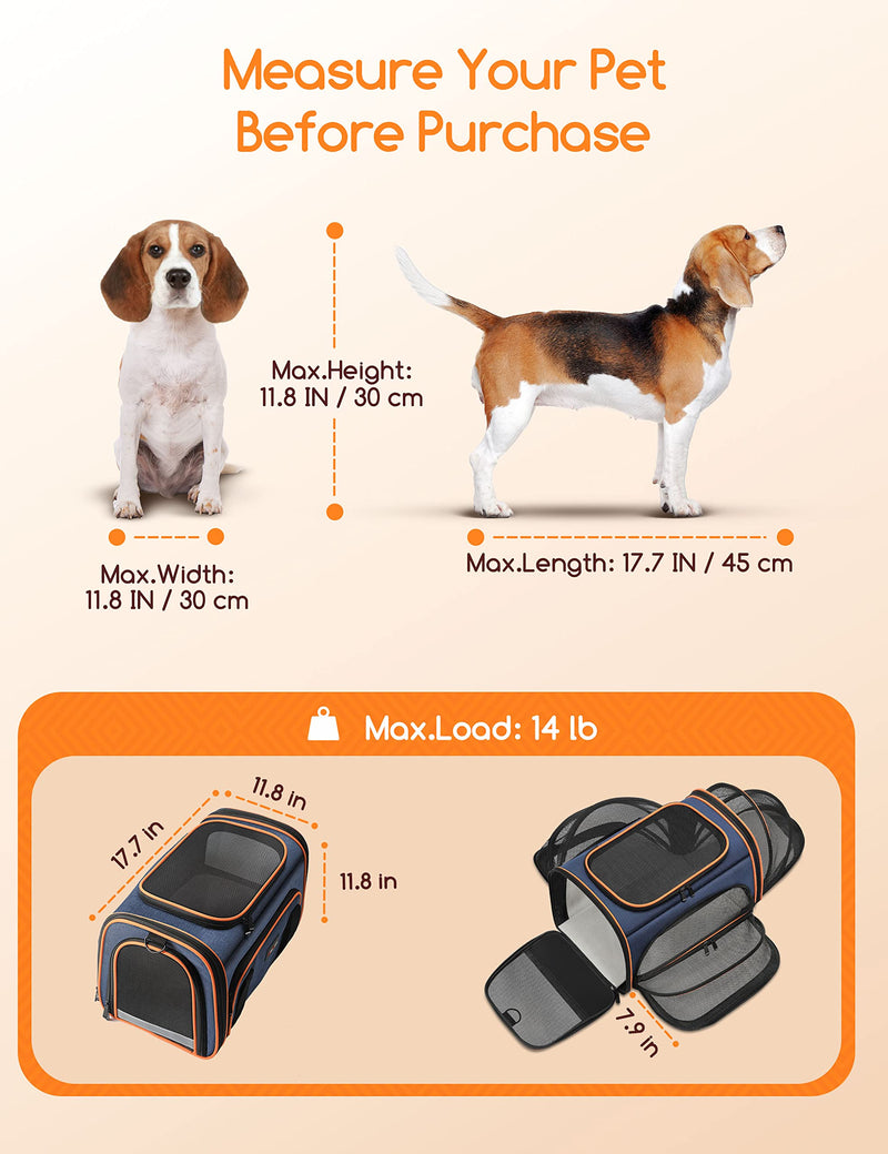 Cat Carrier, Meowant Airline Approved Pet Travel Carrier, Removable Mat and Breathable Mesh, Foldable&3 Sides Extendable Cat Carrier Bag for Cats, Small dogs or Small Animals, with Shoulder Strap - PawsPlanet Australia
