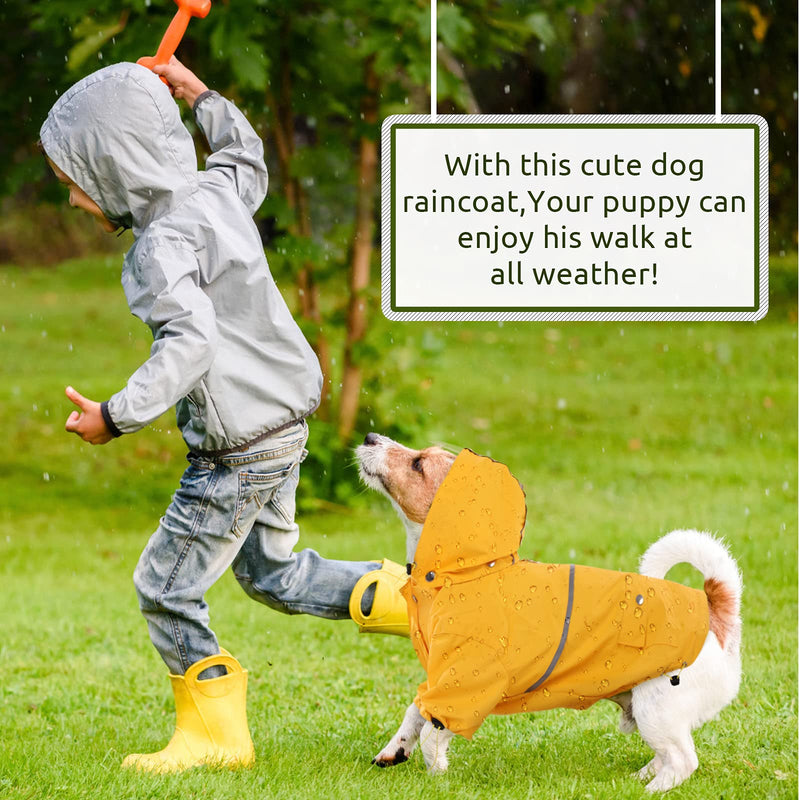 Kuoser Waterproof Dog Rain Coat with Removable Hood, Reflective Puppy Rain Jacket Packable Dog Poncho with D-ring & Pocket, Lightweight Pet Slicker Rainwear for Small Medium Dogs Cats S---Chest Girth: 17.7"/45cm Yellow - PawsPlanet Australia