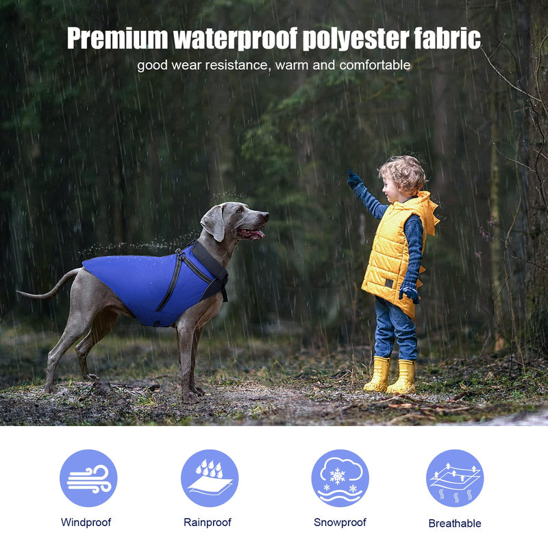 Buddypuppy Dog Coat with Harness, Waterproof Dog Warm Jacket for Fall & Winter, Dog Reflective Raincoat for Small, Large Dogs Blue XL - PawsPlanet Australia