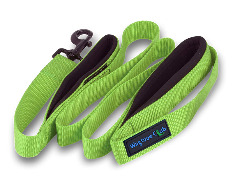 [Australia] - Wagtime Club Soft and Thick 6FT Double Handle Leash for Medium to Large Dogs (Neon Green) 