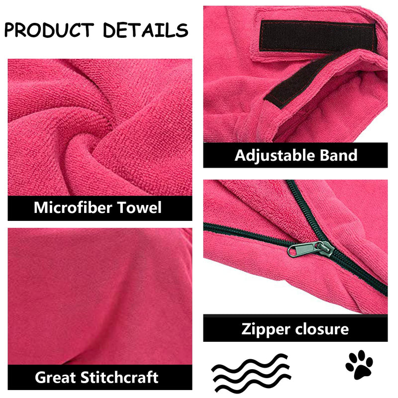 Pethiy - Premium dog bathrobe made of microfiber - dog drying bag, dog bath towel with zipper, super absorbent soft dog towel suitable for bathing and swimming-red-S Plus S-Plus Red - PawsPlanet Australia