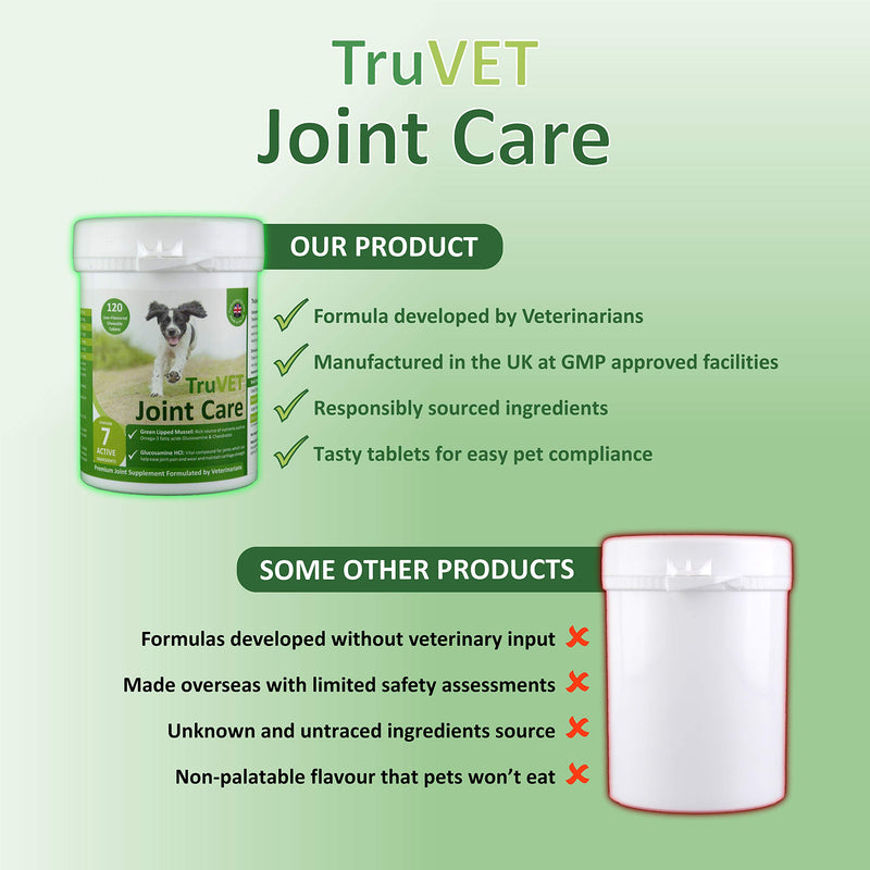 TRU VET Dog Joint Care Supplements Tablets Glucosamine Green Lipped Mussel Powerful Glucosamine HCI Green Lipped Mussel Joint Care Nutrients for Dog Aids Stiff Joints, Supports Joint Structure 120 - PawsPlanet Australia