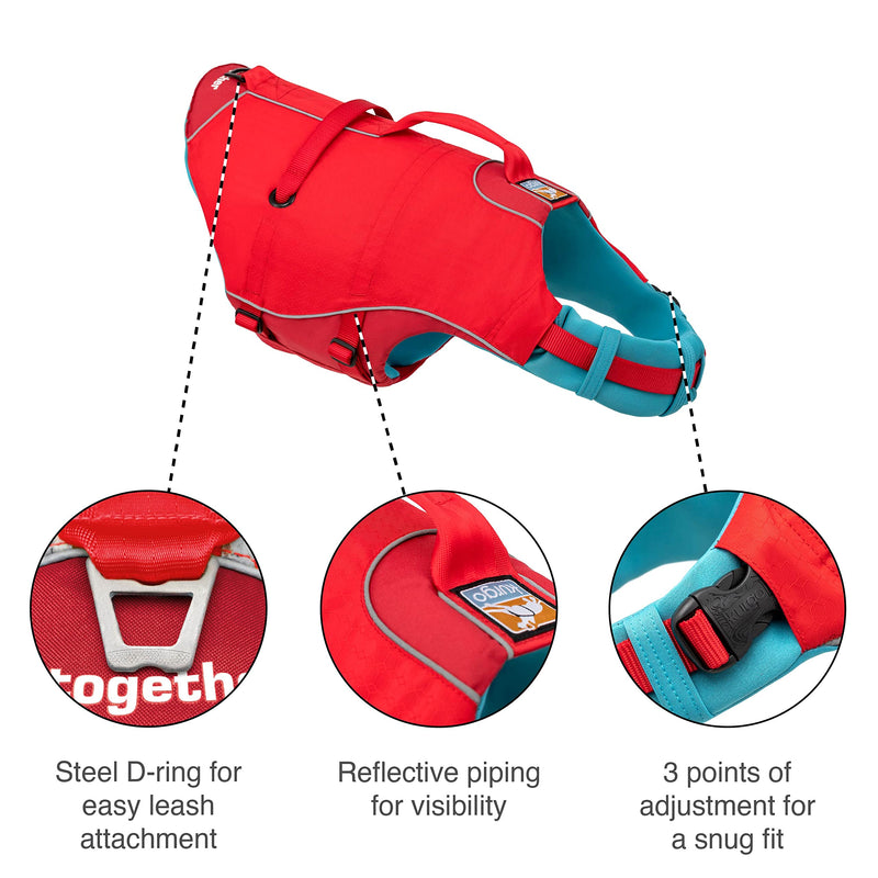 Kurgo Surf n’ Turf Dog Life Jacket, Dog Life Vest for Swimming, Floatation Vests for Dogs, Dog PFD, Reflective, Adjustable, For Small Medium Large Pets Blue-Green X-Small New Packaging - PawsPlanet Australia