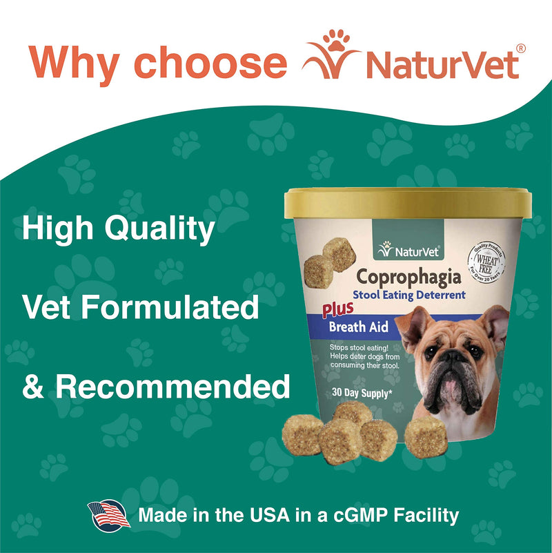 NaturVet – Coprophagia Stool Eating Deterrent Plus Breath Aid – Deters Dogs from Consuming Stool – Enhanced with Breath Freshener, Enzymes & Probiotics – 70 Soft Chews 70 Count (Pack of 1) - PawsPlanet Australia