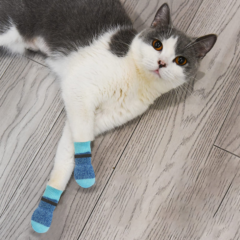 YAODHAOD Anti-Slip Dog Socks with Adjustable Straps Reinforcement, Knit Dog Paw & Cat Paw Protector for Indoor Wear - Hardwood Floor Traction Control for Small & Medium Pet S:2.4x1.2in Blue - PawsPlanet Australia