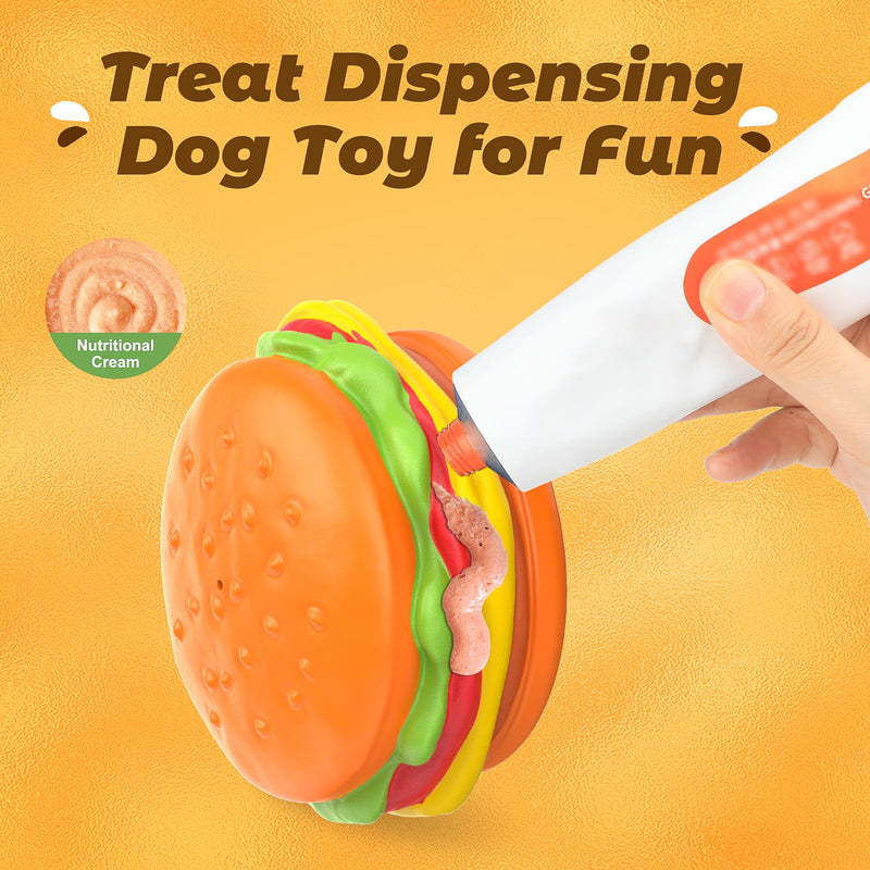 RUXAN Indestructible Dog Toy for Aggressive Chewers, Durable Teeth Cleaning Toy with Squeaky, Toughest Natural Rubber Dog Toy for Medium/Large Dogs Orange - Burger - PawsPlanet Australia