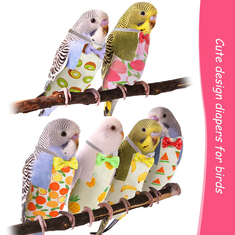 Nuanchu 6 Pieces Bird Diaper Parrot Diapers Bird Flight Suit Diaper Inner Layer Parrot Nappy Clothes for Parakeet Parrot Mini Macaw Budgie Canary, Fruit Style(Medium) Medium - PawsPlanet Australia