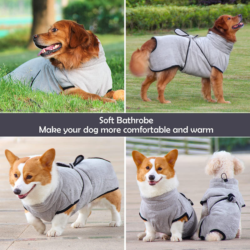 PETTOM Dog Drying Coats Grey Microfibre Absorb Moisture Dog Bathrobe, Dry Pet Quickly Adjustable Puppy Towelling Robe - 30cm Back Length for Small Dogs XS - PawsPlanet Australia