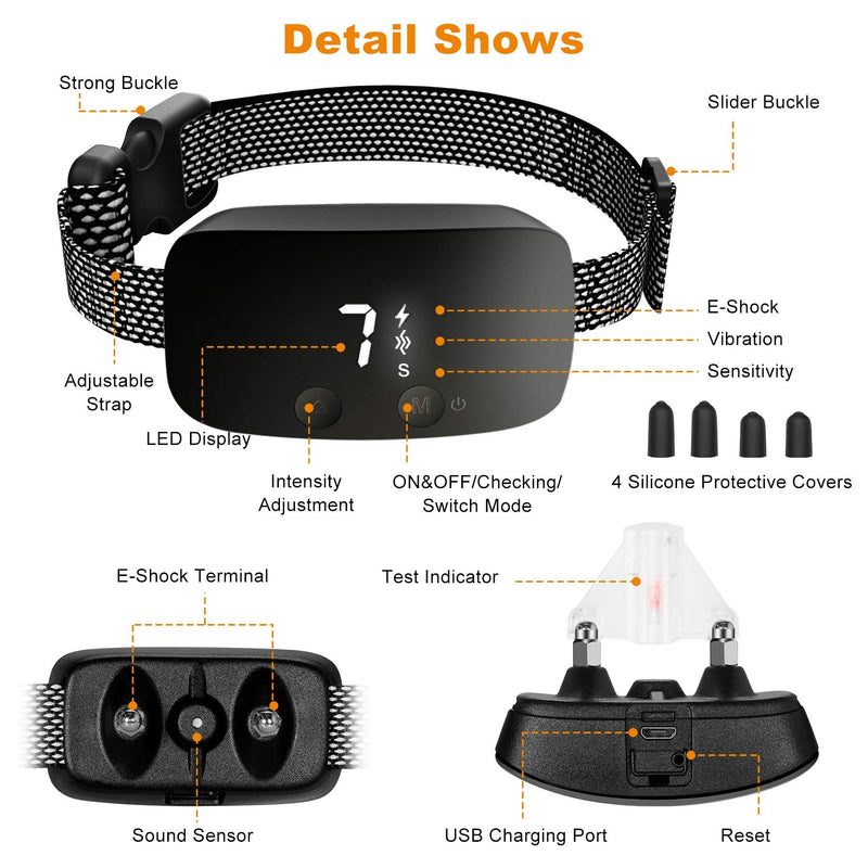 NBJU Bark Collar for Dogs,Rechargeable Anti Barking Training Collar with 7 Adjustable Sensitivity and Intensity Beep Vibration for Small Medium Large Dogs Black - PawsPlanet Australia