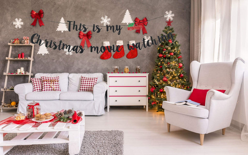 This is My Christmas Movie Watching Banner, Glitter Christmas Movie Party Decorations Banner, Christmas Vacation Party Decorations Banner, Christmas Elf Movie Decorations, Xmas Decorations - PawsPlanet Australia