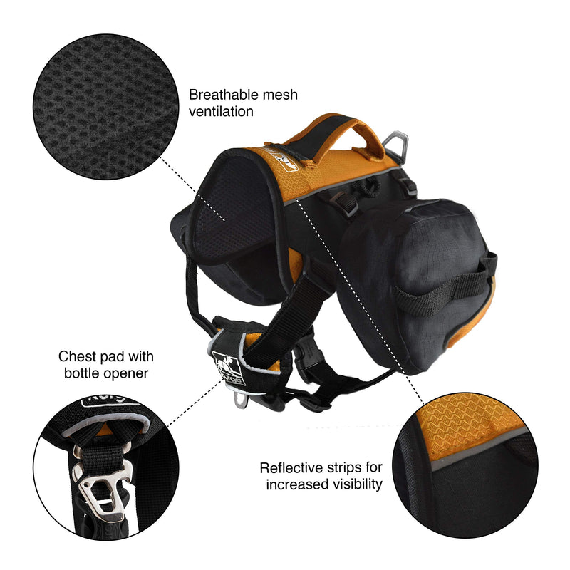 Kurgo Baxter Dog Backpack, Hiking Pack for Dogs, Lightweight, Reflective, Black/Orange - PawsPlanet Australia