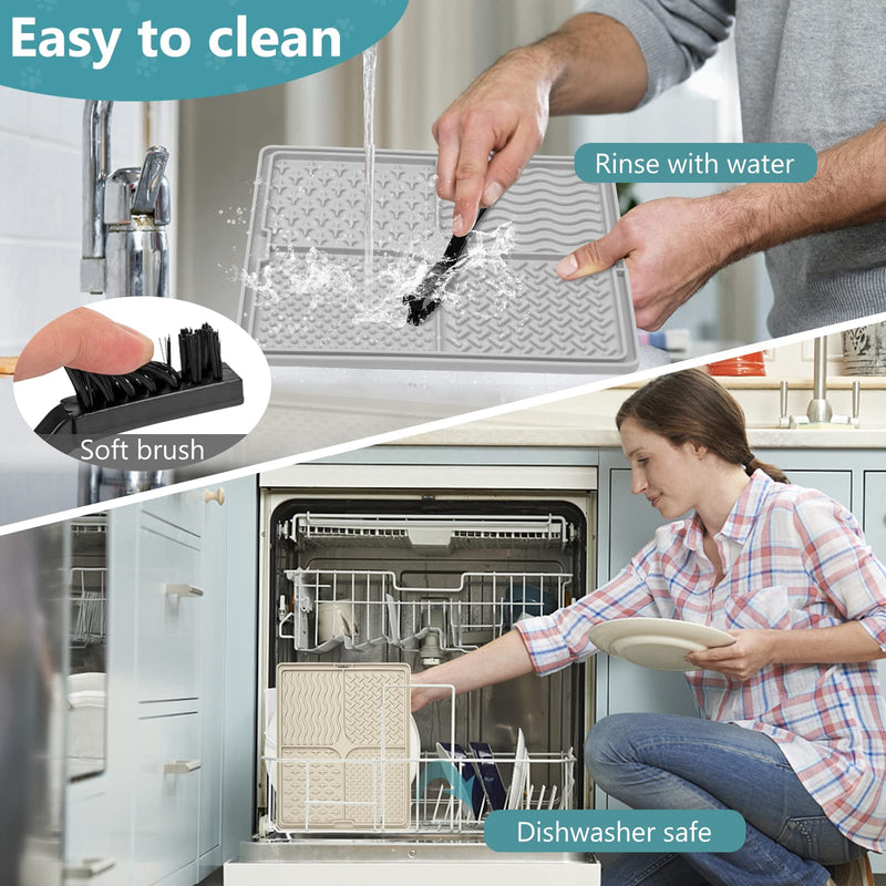 Qishare Dog Lick Mats with 1 Spatula + 1 Brush for Easier Cleaning, Peanut Butter Lick Mat with Suction Cup, Suitable for Bathing and Grooming Pets (Gray) Gray - PawsPlanet Australia