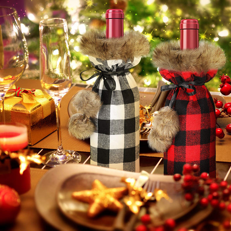 6 Pieces Christmas Buffalo Plaid Wine Bottle Covers Plaid Wine Bottle Holder Sweater Faux Fur Wine Bottle Pouch Bags for Christmas Party Decorations (Red, Gray) Red, Gray - PawsPlanet Australia
