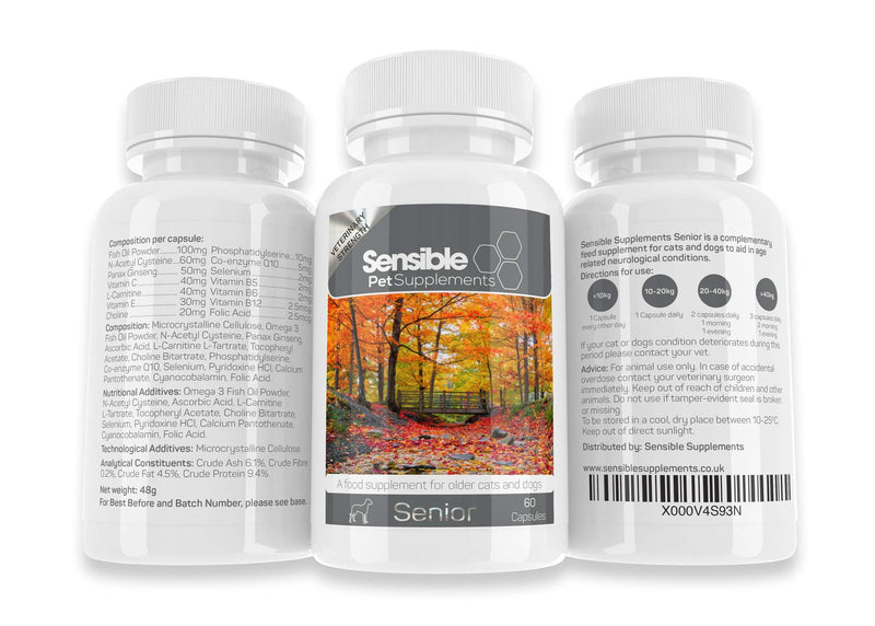 Sensible Pet Supplements 'Senior' for older cats and dogs. Containing Omega 3, and a range of anti-oxidants. 60 sprinkle capsules. - PawsPlanet Australia