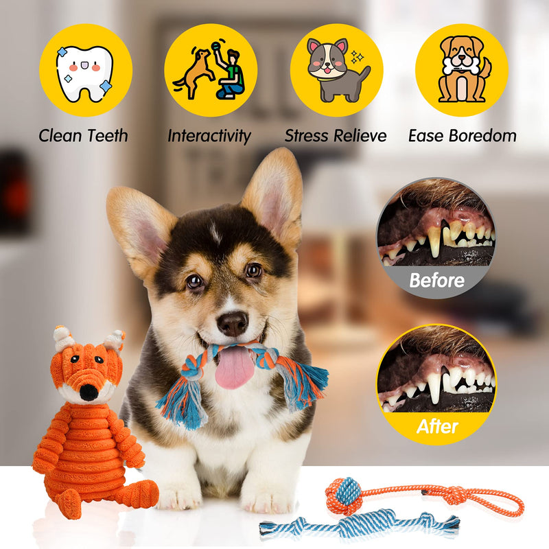 Zeaxuie 9 Pack Luxury Puppy Toys for Teething Small Dogs, Cute Puppy Chew Toys with Squeaky Toys, IQ Ball and More Rope Toys 9 Pack (Fox) - PawsPlanet Australia