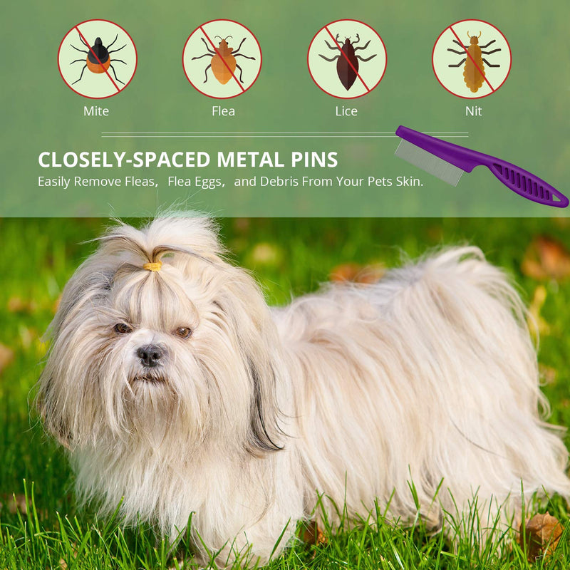 2 Pieces Flea Tear Stain Remover Comb Pet Dogs Cats Grooming Tool Stainless Steel Safe Metal Tooth Removal Combs, Clean Lice/Tangles/Knots/Crust/Dirt (Purple) - PawsPlanet Australia