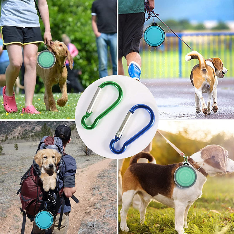 SLSON Collapsible Dog Bowls 2 Pack Dog Travel Bowl with Lid and Carabiners Pet Feeding Water Bowl Porable Dog Feeder for Waling, Travellling and Daily Use, Light Blue and Light Green - PawsPlanet Australia