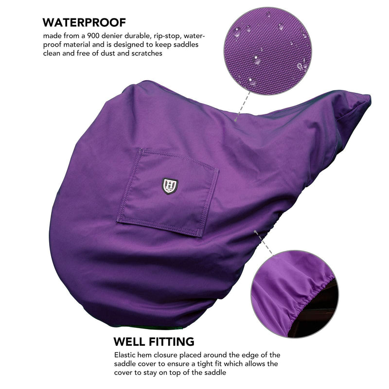 Harrison Howard Premium Waterproof/Breathable Fleece-Lined Saddle Cover Fuchsia Pink Dressage-One Size - PawsPlanet Australia
