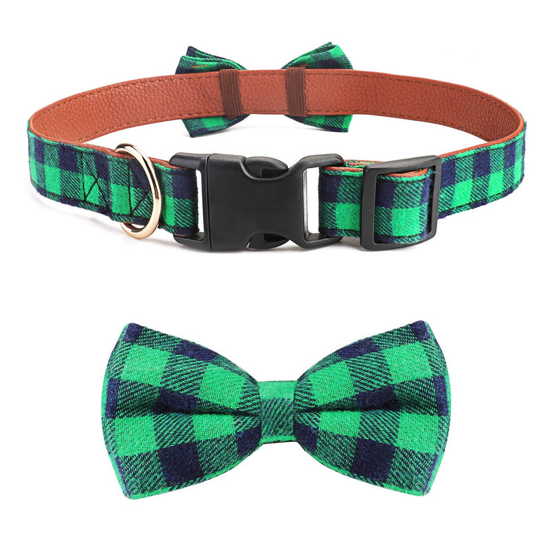 HAOPINSH Dog Bow Tie, Dog Cat Collar With Bow Tie Buckle Light Plaid Dog Collar for Dogs Cats Pets Soft Comfortable,Adjustable (M, Green) Medium - PawsPlanet Australia