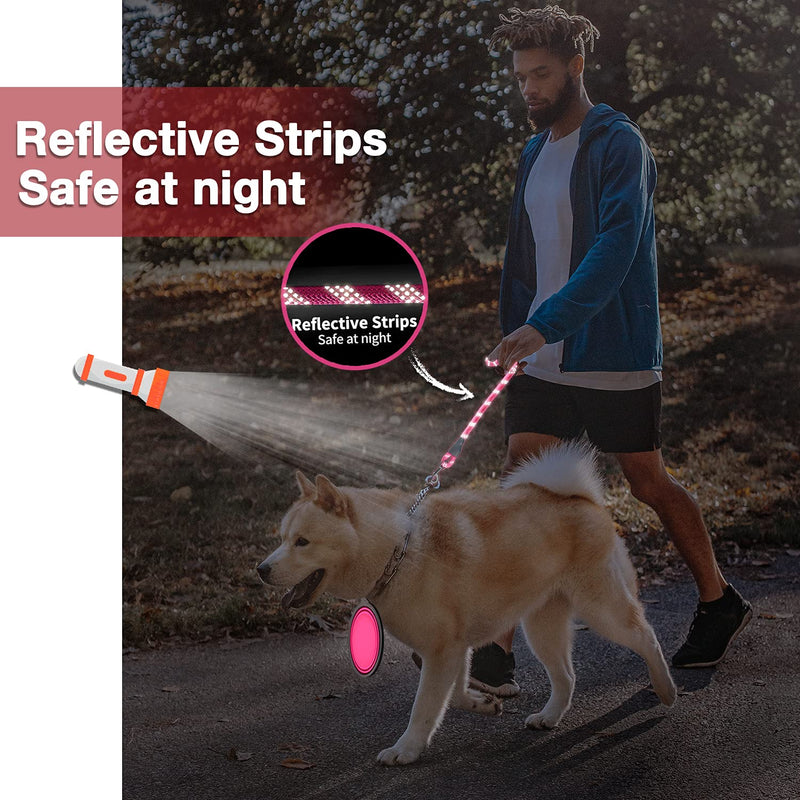 COOYOO 2 Pack Dog Leash 5 FT Heavy Duty - Comfortable Padded Handle - Reflective Dog Leash for Medium Large Dogs with Collapsible Pet Bowl 0.3in. x 5ft.(for dogs weight 0-18lbs.) Set 1-Black+Pink - PawsPlanet Australia