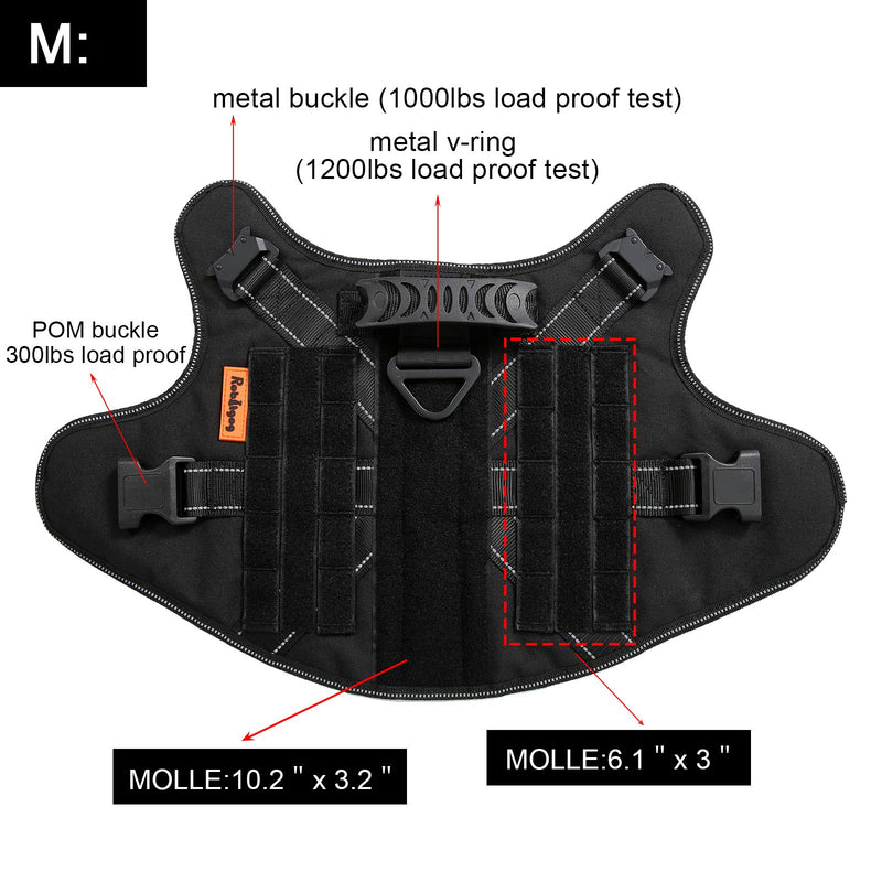 ROBITGOG Tactical Dog Harness Reflective Breathable Service Dog Pet Vest Easy Control Handle 2 Metal Buckle Suitable for Medium/Large Tactical Dog Black M (Neck:18"-24" ; Chest:28"-35" ) - PawsPlanet Australia