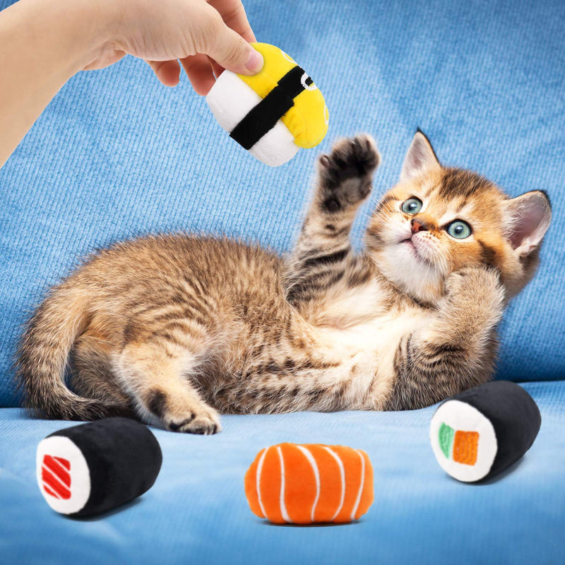 CiyvoLyeen 6 Pack Sushi Cat Toys with Catnip Sushi Roll Pillow Kitten Chew Bite Supplies Boredom Relief Fluffy Kitty Teeth Cleaning Chewing Cat Lovers Interactive Plush Gift - PawsPlanet Australia