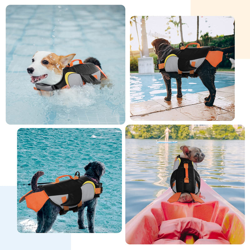 Kuoser Dog Life Jacket Vest, Adjustable Penguin Shape Dogs Swimming Vest, Safety High Visibility Pet Floatation Vest Life Preserver with Durable Rescue Handle for Small Medium and Large Dogs S-chest girth: 16.9"-21.3" Black - PawsPlanet Australia