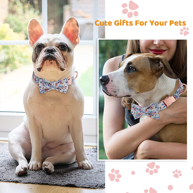 Dog Collar with Bow Tie Cute Pet Collar with Alloy Buckle & D Ring Adjustable Soft Dog Collar for Small Medium Large Girl Dogs Cats Blue XS( 7.8"-11.8") - PawsPlanet Australia