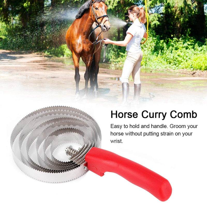 Pssopp Reversible Stainless Steel Curry Comb, Metal Livestock Itching Brush Curry Shedding Comb with 6 Rings - PawsPlanet Australia