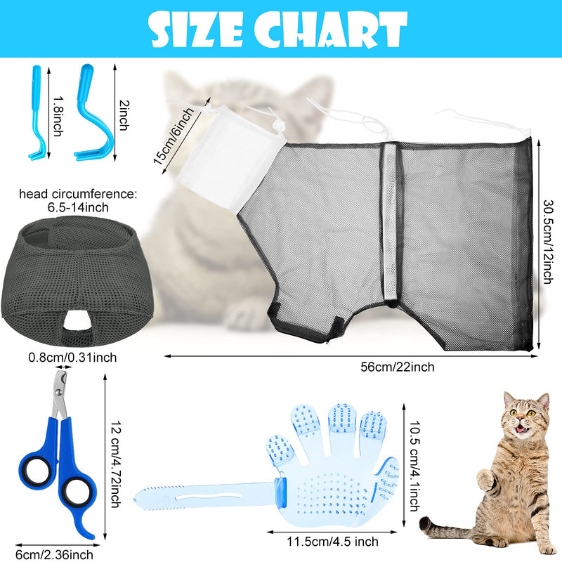 5 Pieces Cat Bathing Bag Set Cat Grooming Bag Adjustable Pet Shower Net Bag Cat Muzzles Anti-Bite Anti-Scratch Nail Clipper Tick Remover Tool Massage Brush for Bathing Cleaning Trimming Grey-White - PawsPlanet Australia